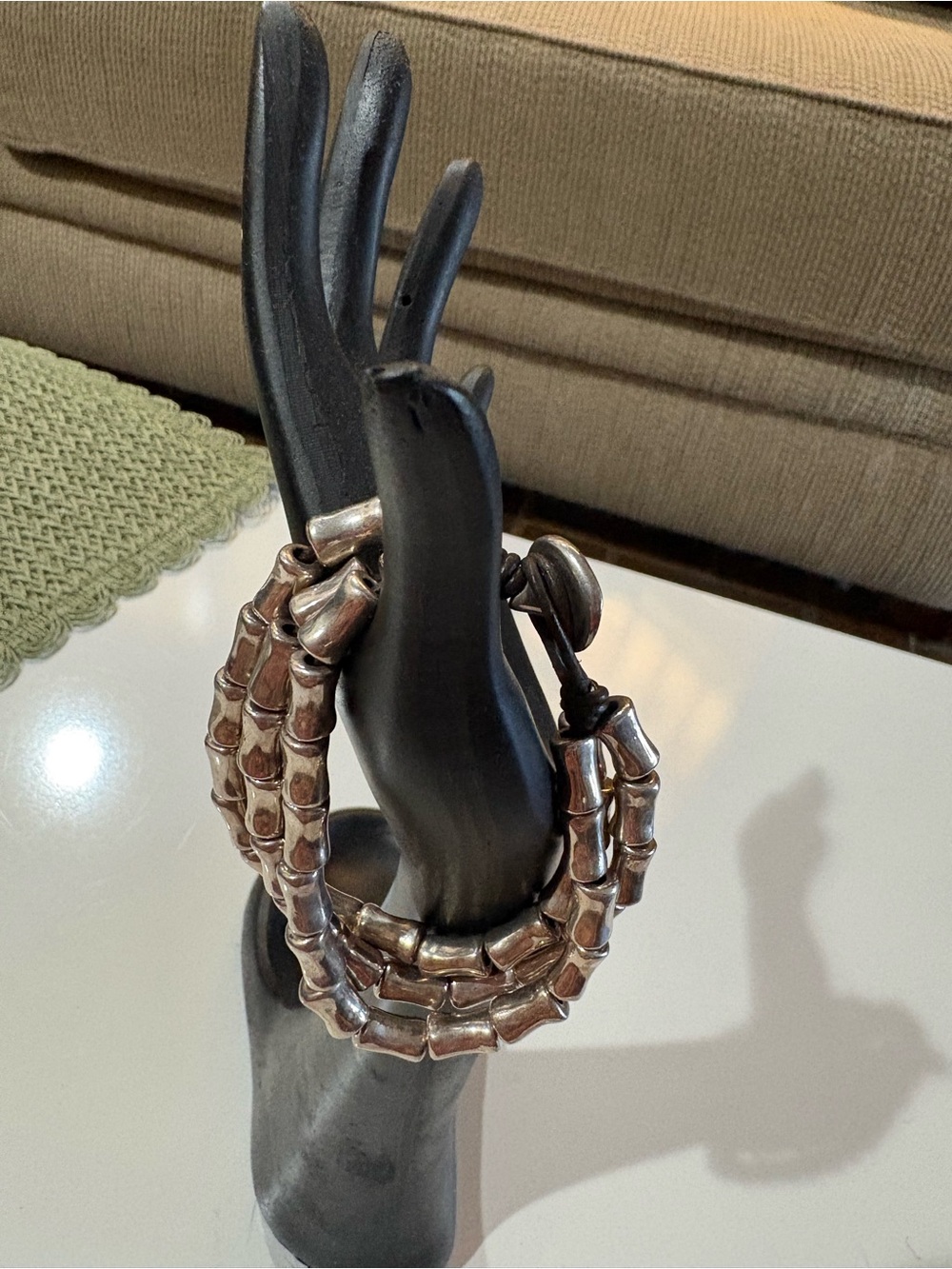 Triple Strand Silver-Tone Beaded Bracelet - Silver